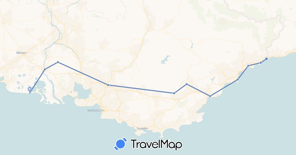TravelMap itinerary: driving, cycling in France, Monaco (Europe)
